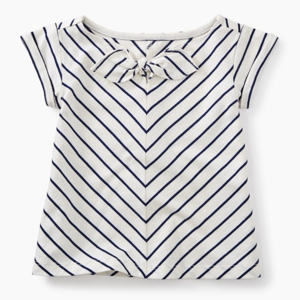 🆕 NWT Tea Collection baby girl striped knotted top with bow 6-9m
